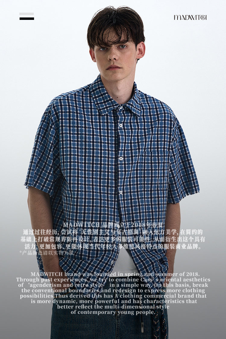 MADWITCH VINTAGE PLAID SHORT SLEEVE SHIRT #RC188