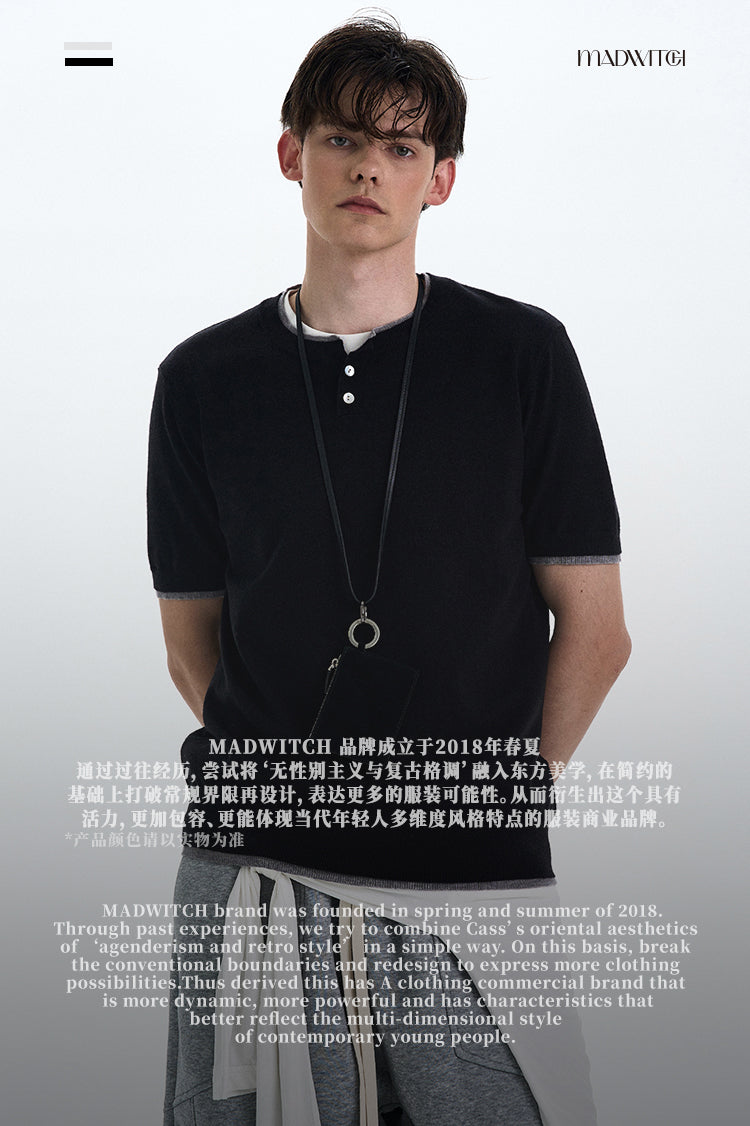 MADWITCH COLORBLOCK KNIT SHORT SLEEVE SHIRT #LX3027