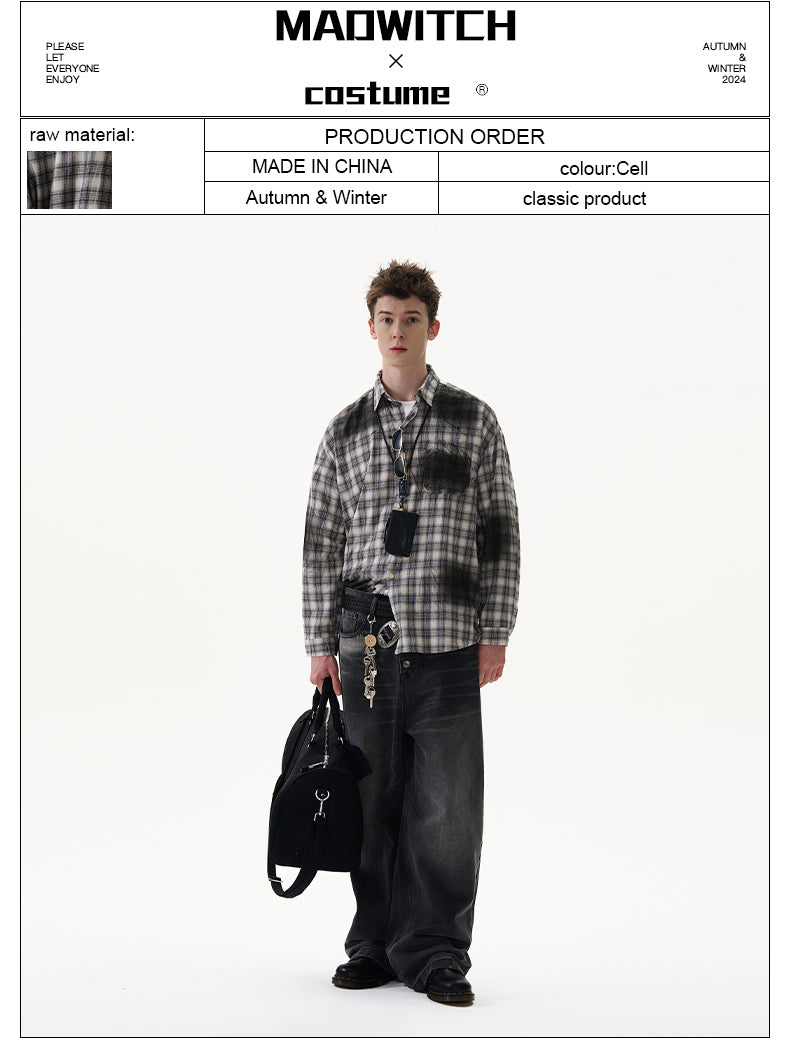MADWITCH WASHED CHECK SHIRT #7839