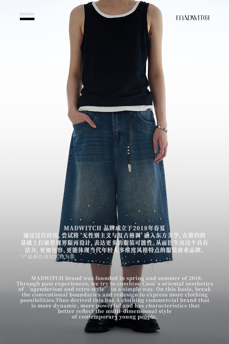 MADWITCH PEARL TEXTURED CROPPED DENIM JEANS #D1687