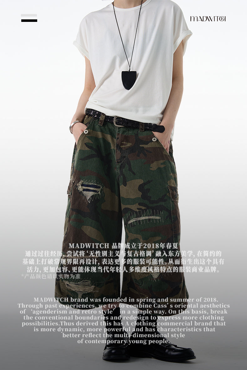 MADWITCH DISTRESSED CAMO SHORTS #Z012