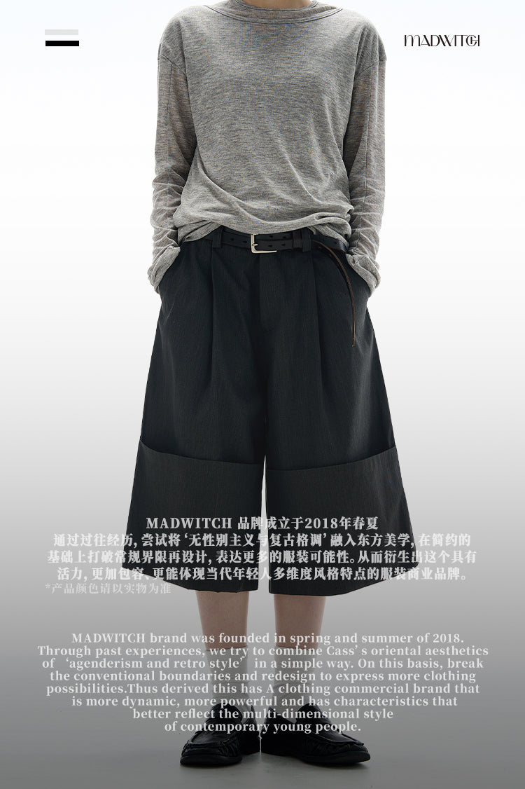 MADWITCH ROLLED HEM WIDE LEG CROP PANTS #C009