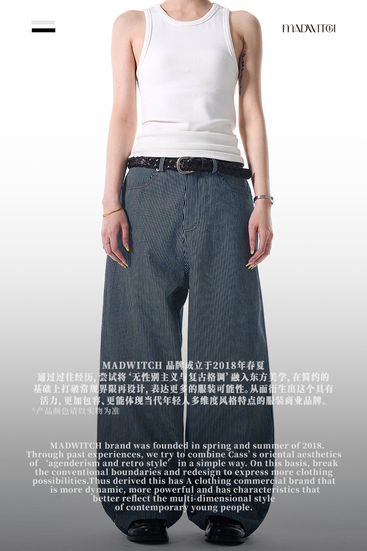 MADWITCH STRIPED WIDE-LEG CASUAL PANTS #L485