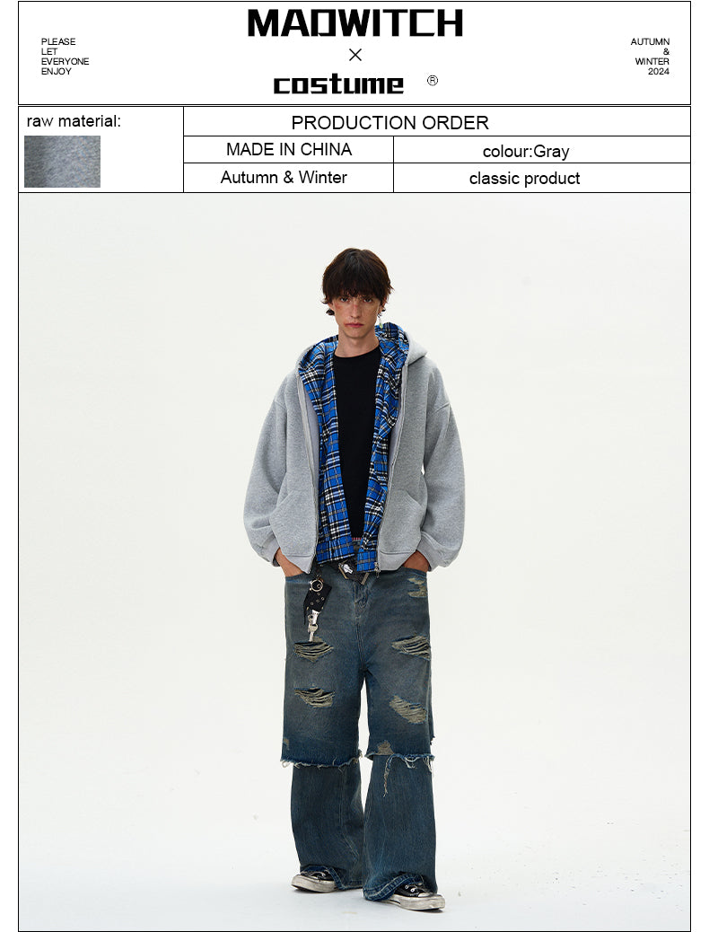 MADWITCH DETACHABLE FAUX TWO-PIECE HOODIE #8586