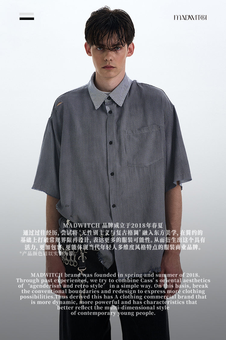 MADWITCH DISTRESSED RAW HEM SHIRT #RC193