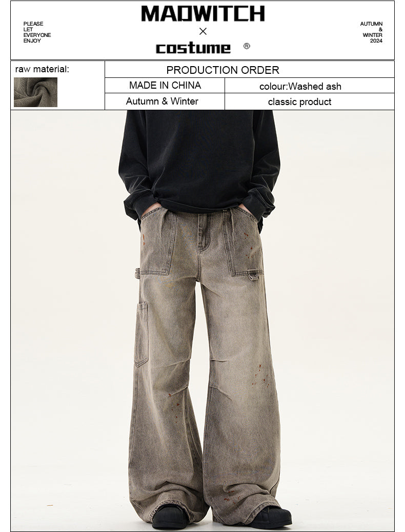 MADWITCH PAINT SPLATTERED RUCHED JEANS #G6459