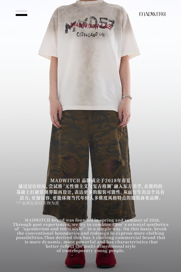 MADWITCH RIPPED CAMO CROPPED PANTS #A590