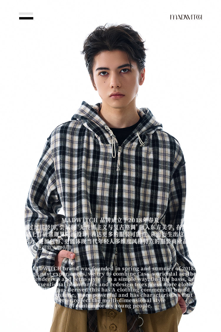 MADWITCH INS STYLE PLAID HOODED JACKET #RW148