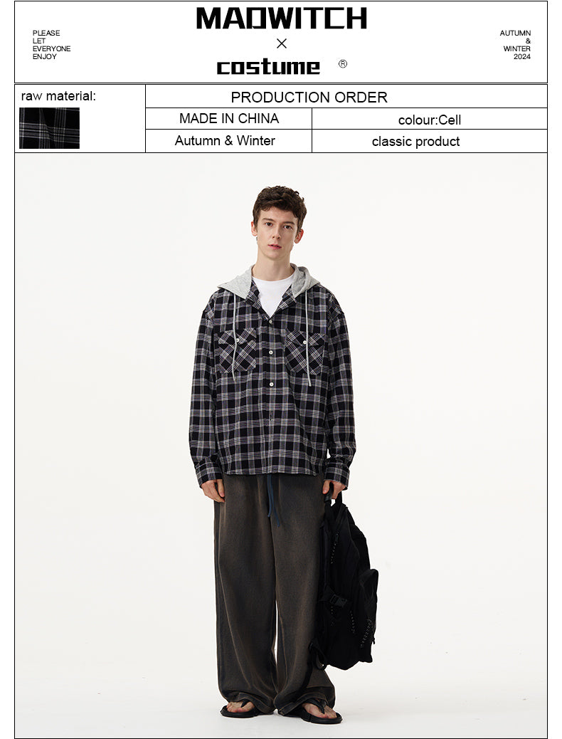 MADWITCH CHECKED HOODED SHIRT #NR3326