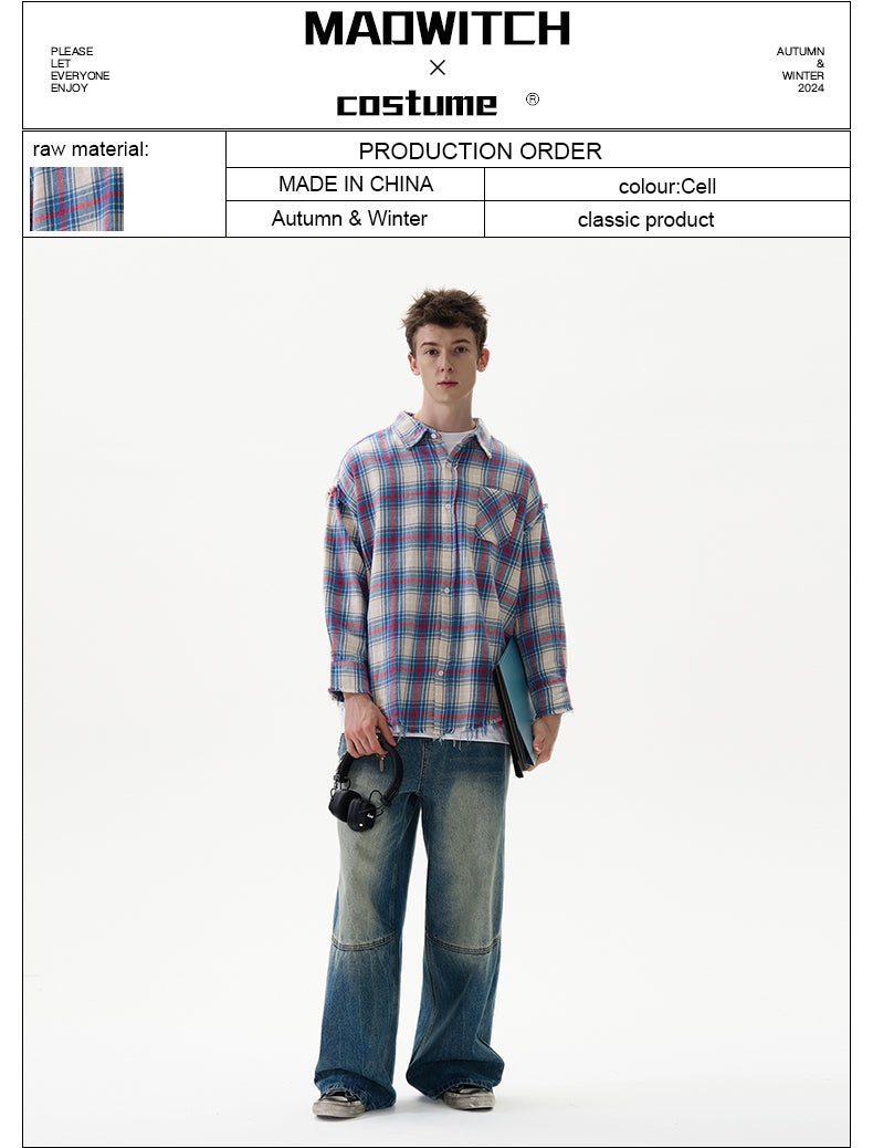 MADWITCH FRAYED CHECK SHIRT #G788