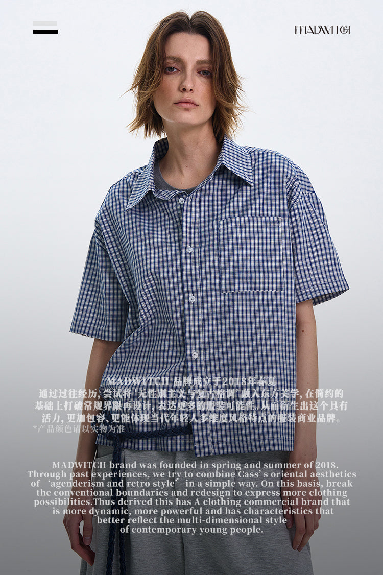 MADWITCH SPRING SUMMER PLAID SHORT-SLEEVE SHIRT #CR212