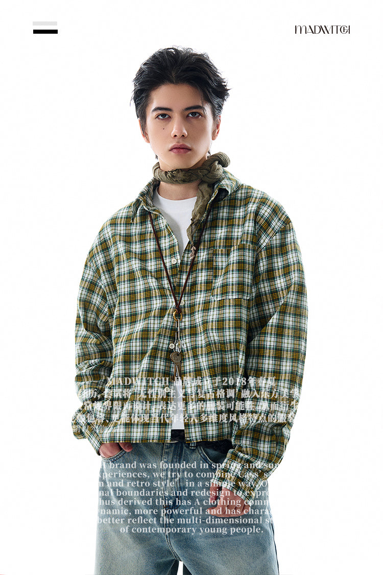 MADWITCH VINTAGE PLAID LONG SHIRT #RC157