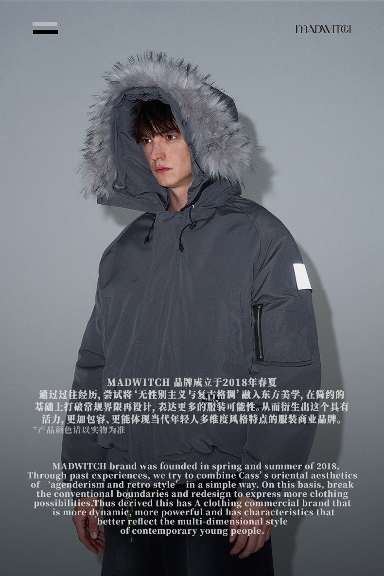 MADWITCH FUR-COLLAR PARKA COTTON COAT #HY8529