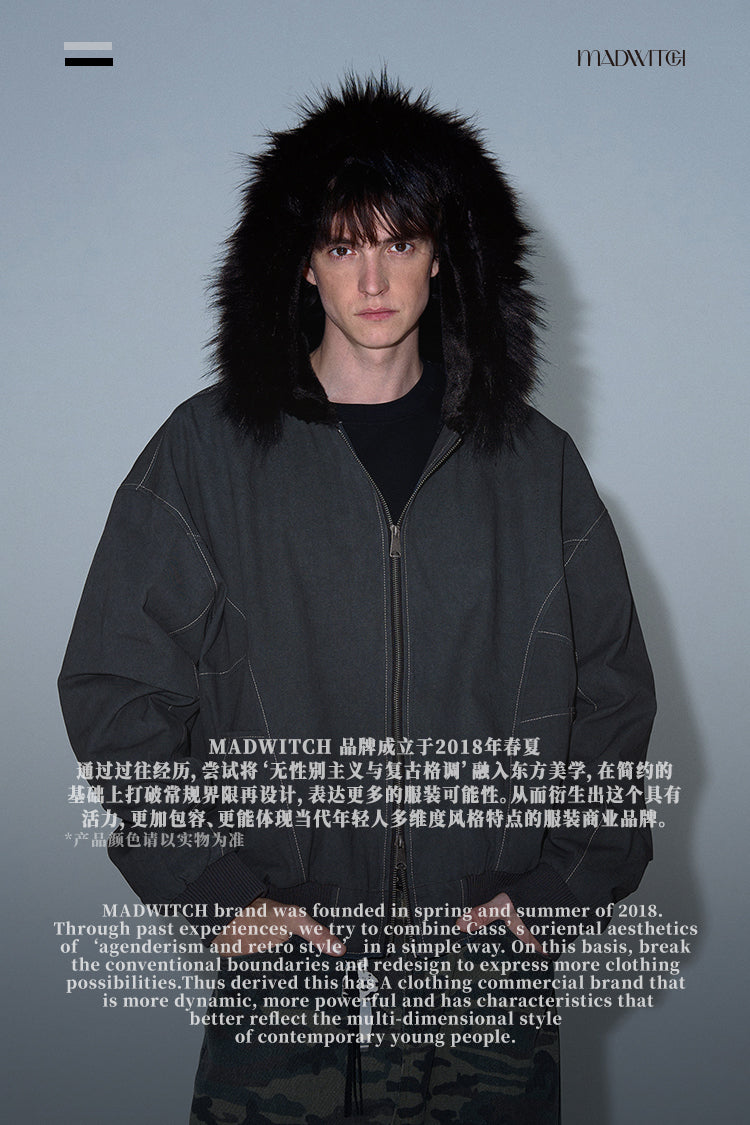 MADWITCH LOOSE FITTED FLEECE LINED JACKET #0191