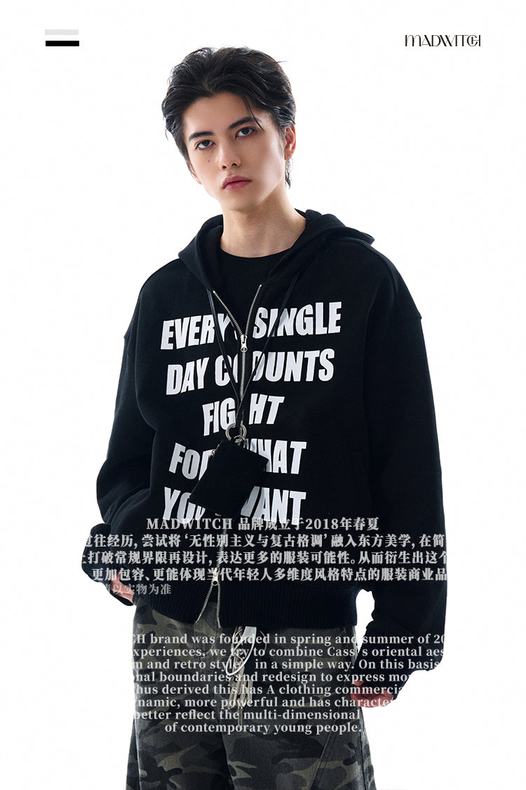 MADWITCH LETTER PRINT HOODED COAT #RH170