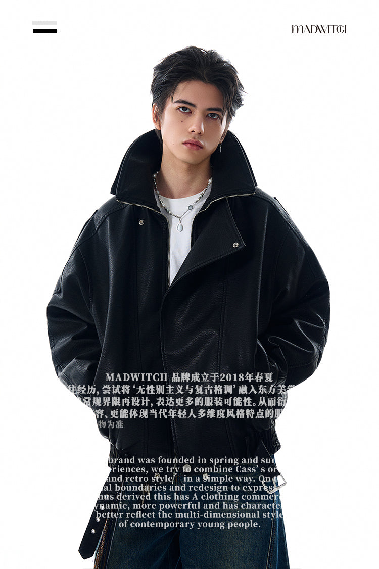 MADWITCH BIKER-STYLE LEATHER JACKET #NR4020