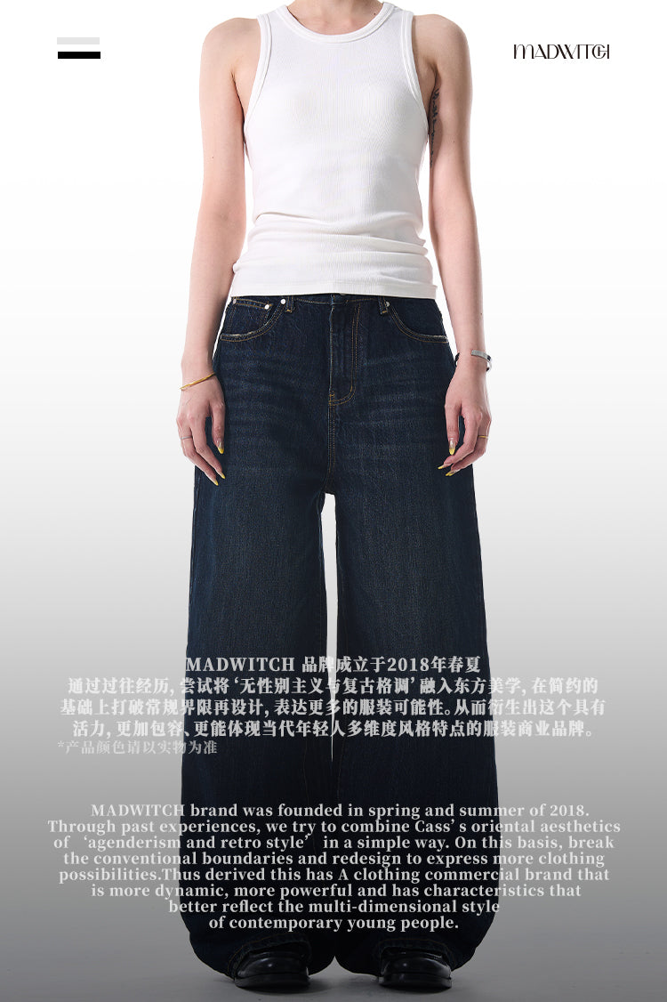 MADWITCH DARK BLUE WIDE-LEG JEANS #L645