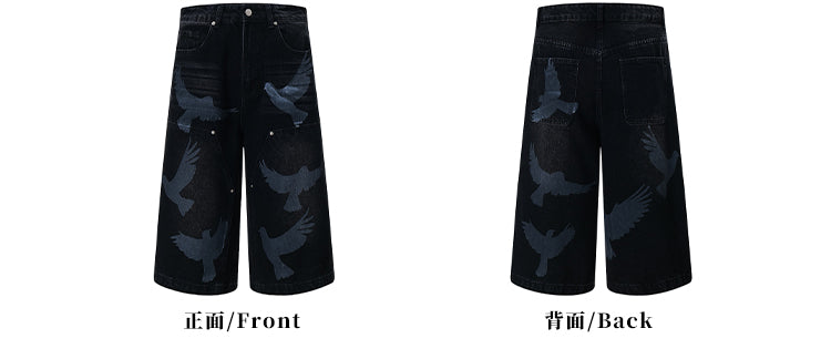 MADWITCH VINTAGE PRINTED CROPPED DENIM PANTS #L533
