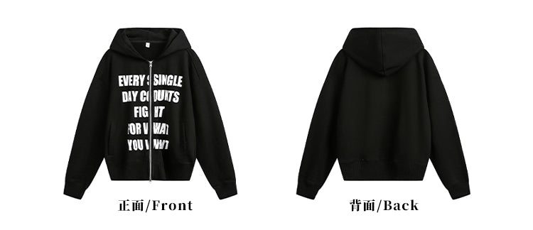 MADWITCH LETTER PRINT HOODED COAT #RH170