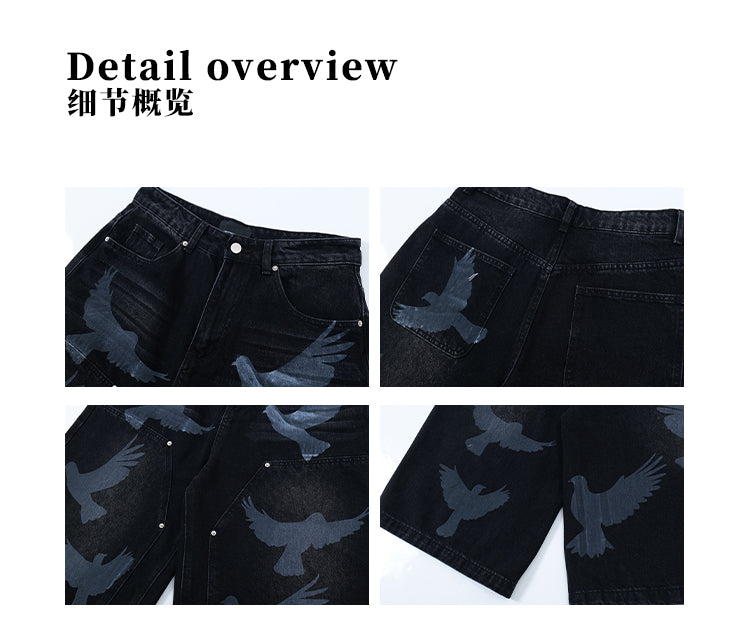 MADWITCH VINTAGE PRINTED CROPPED DENIM PANTS #L533