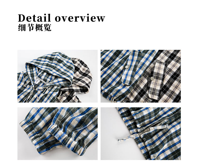 MADWITCH INS STYLE PLAID HOODED JACKET #RW148
