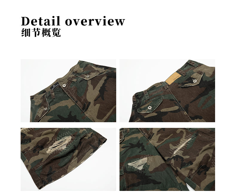 MADWITCH DISTRESSED CAMO SHORTS #Z012