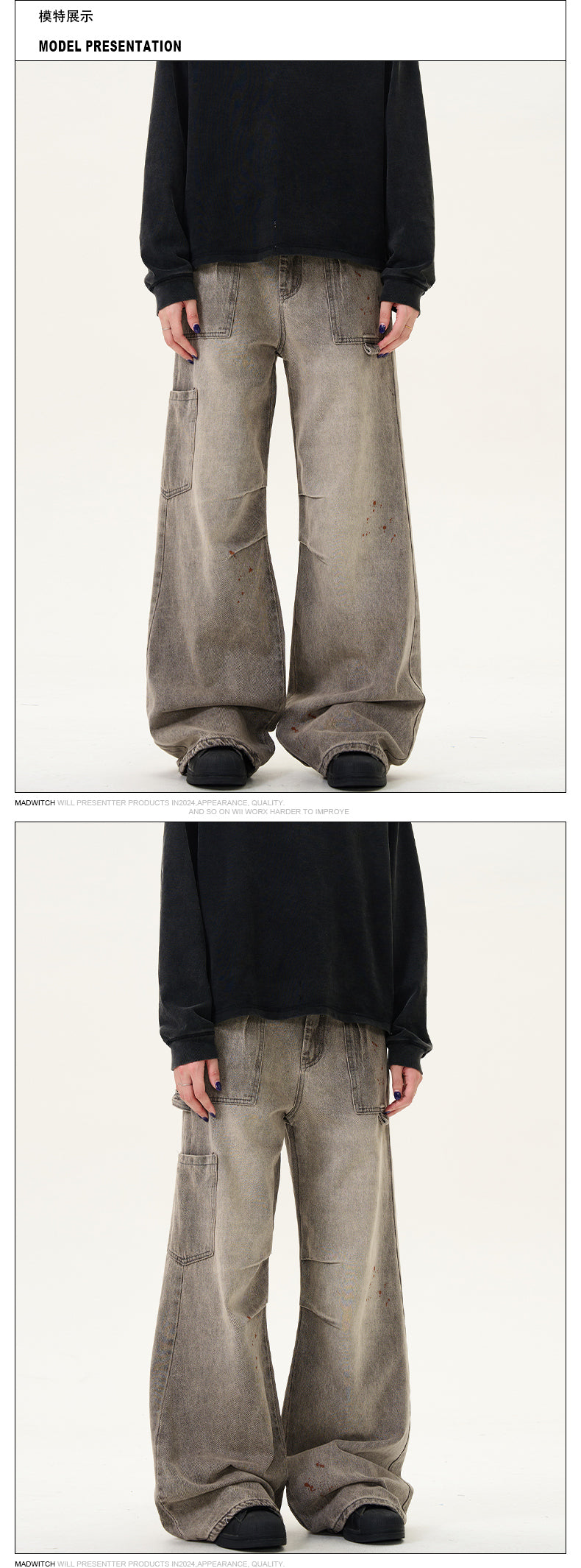 MADWITCH PAINT SPLATTERED RUCHED JEANS #G6459