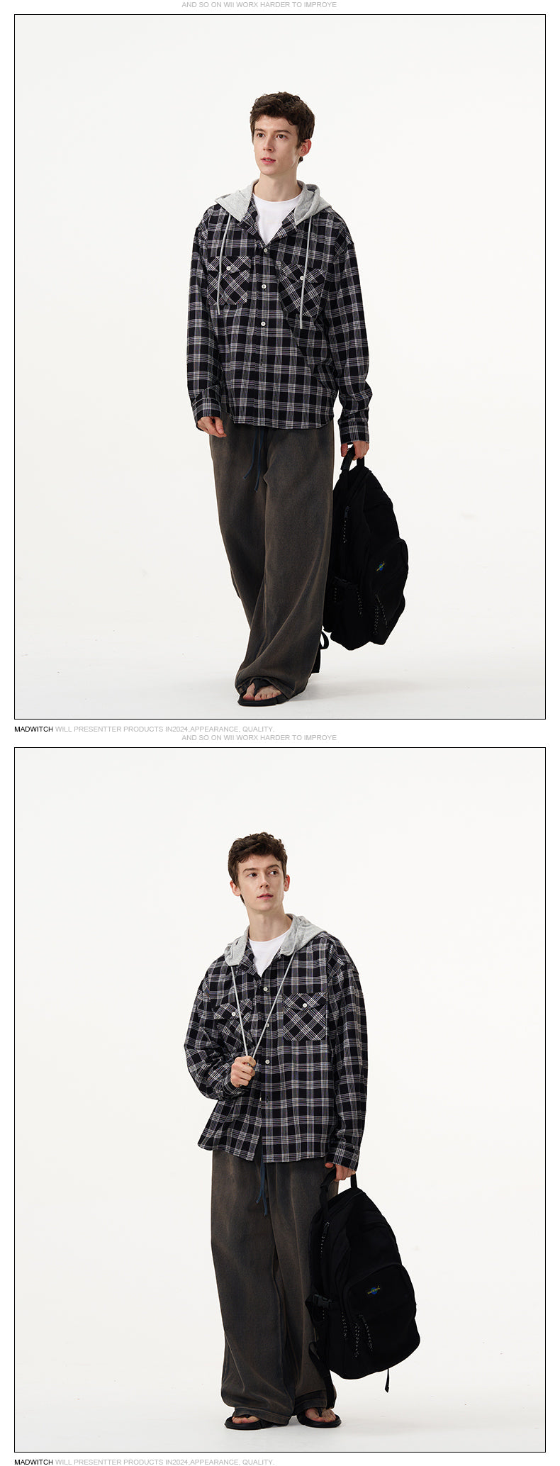 MADWITCH CHECKED HOODED SHIRT #NR3326