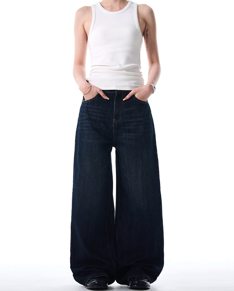 MADWITCH DARK BLUE WIDE-LEG JEANS #L645