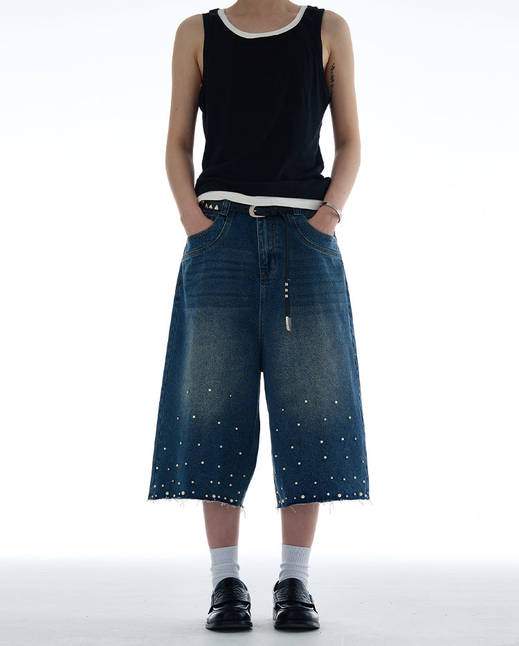 MADWITCH PEARL TEXTURED CROPPED DENIM JEANS #D1687