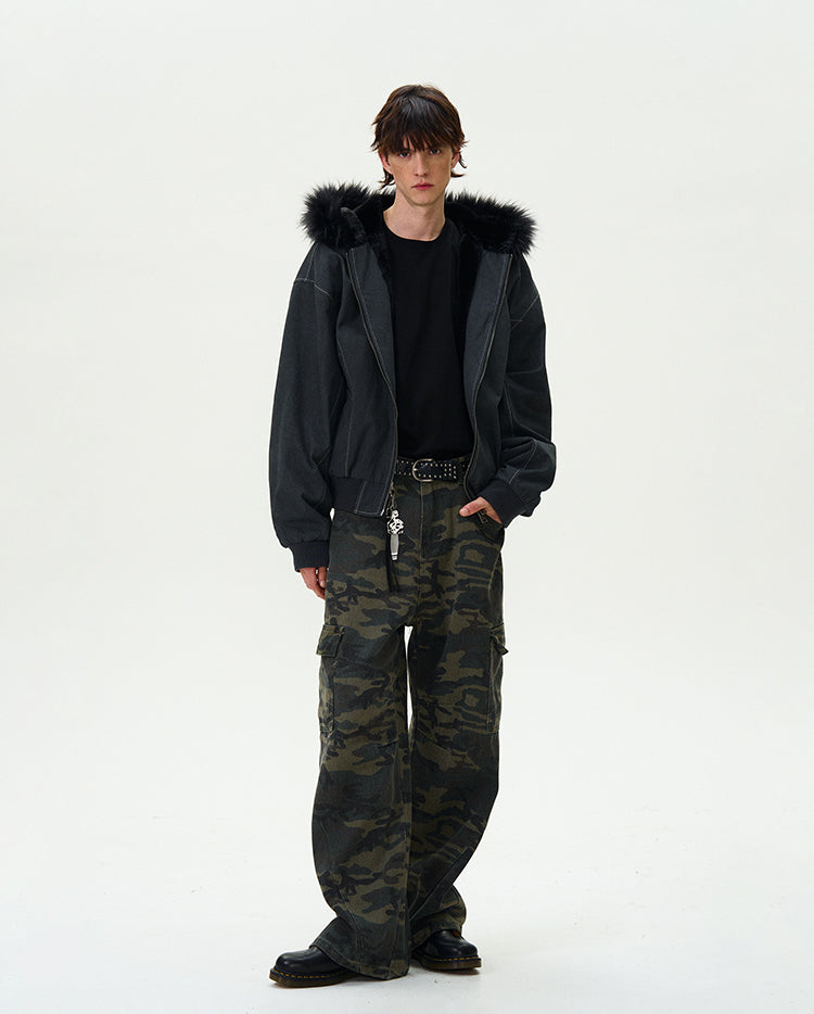 MADWITCH LOOSE FITTED FLEECE LINED JACKET #0191