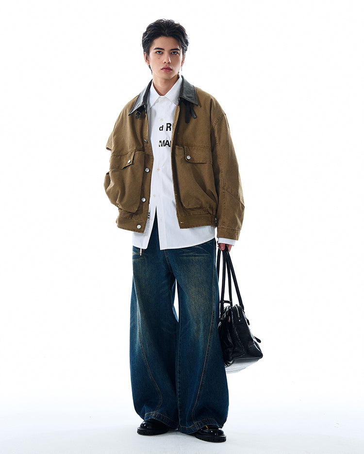 MADWITCH LARGE POCKET LEATHER COLLAR JACKET #W2511