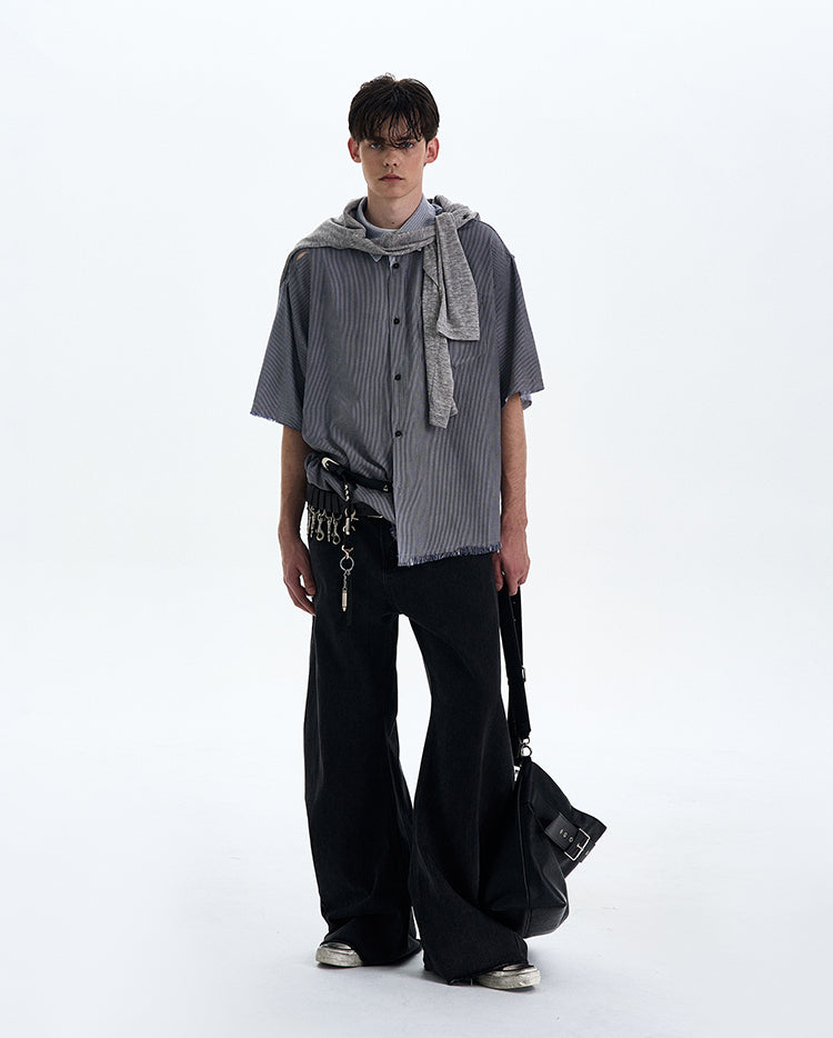 MADWITCH DISTRESSED RAW HEM SHIRT #RC193
