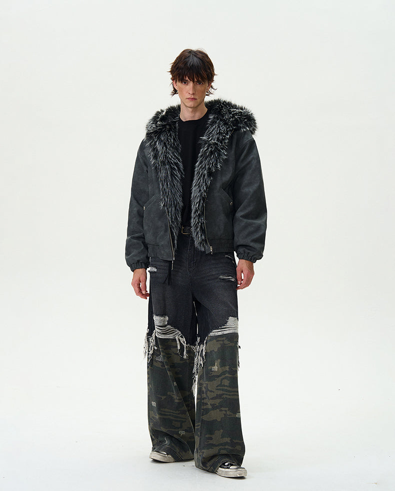 MADWITCH FAUX LEATHER UTILITY PUFFER COAT #L313Q24