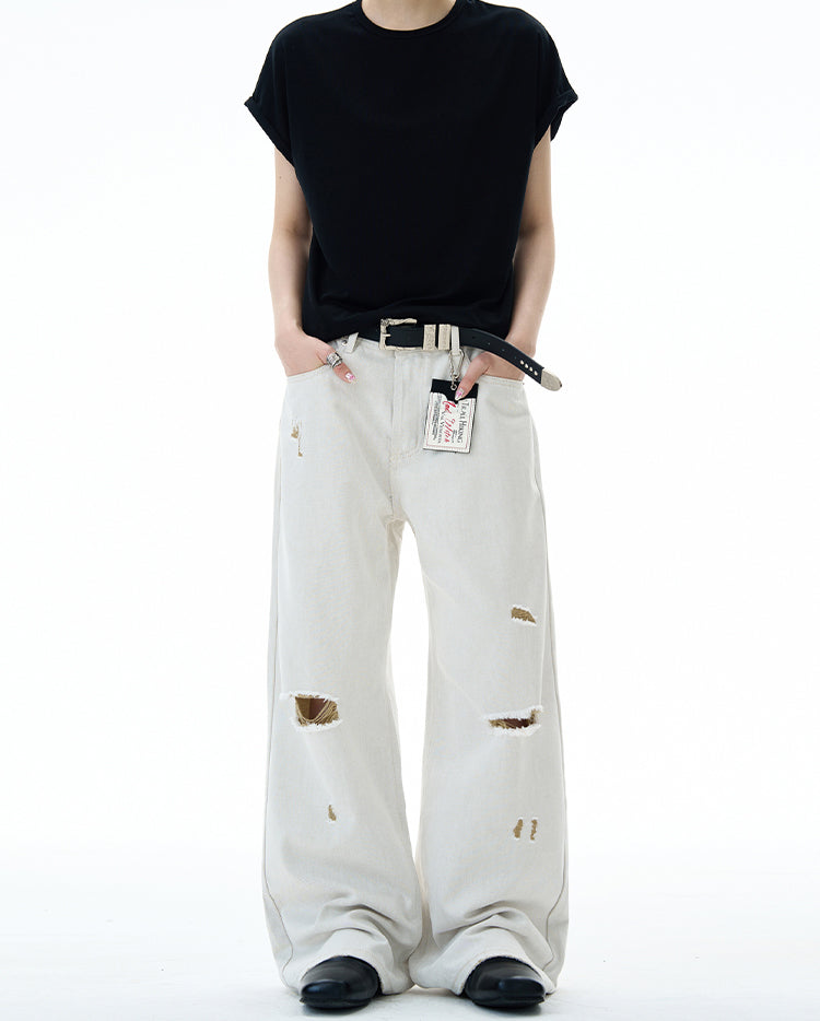 MADWITCH DISTRESSED FLOOR-LENGTH JEANS #58226