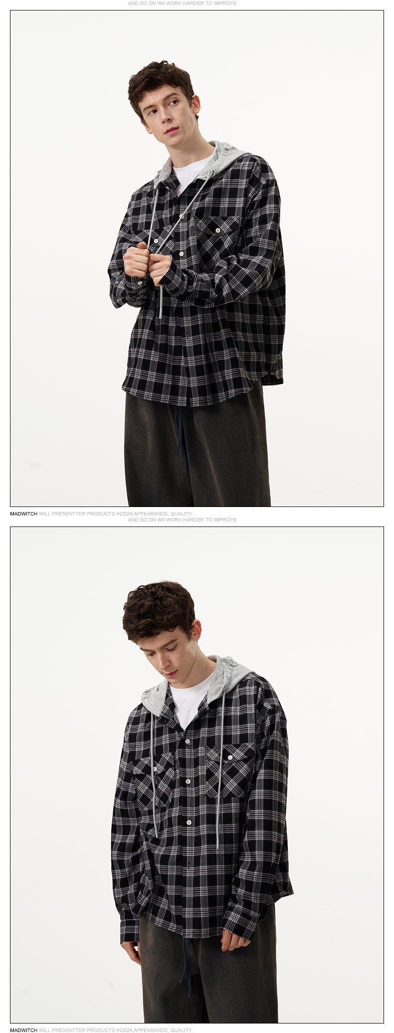 MADWITCH CHECKED HOODED SHIRT #NR3326