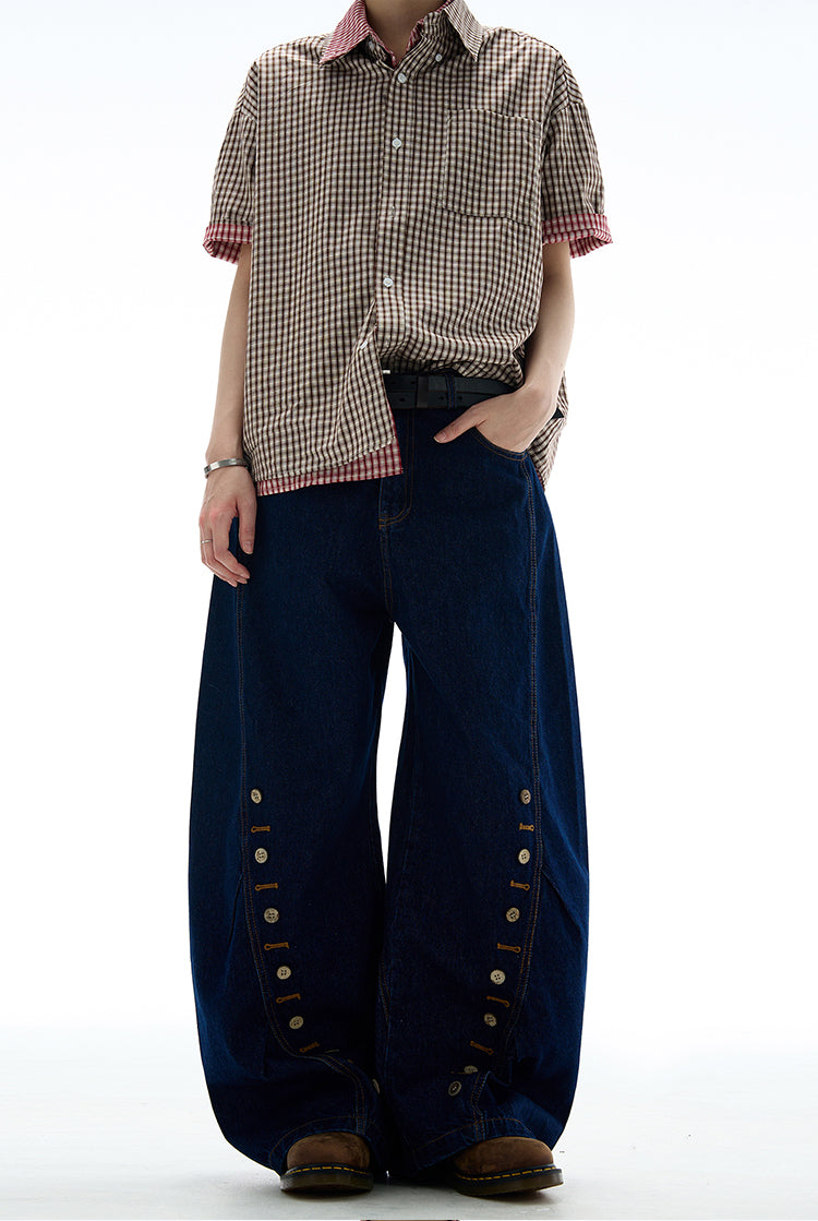 MADWITCH BUTTON-FRONT WIDE LEG DENIM JEANS #9066