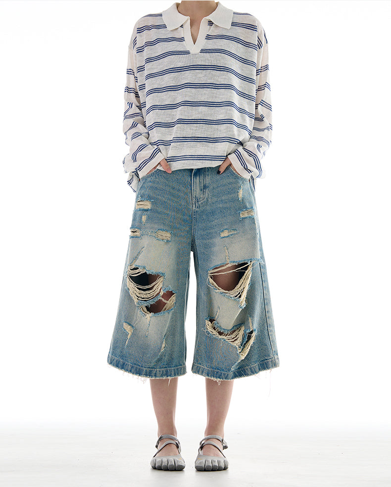 MADWITCH ROCK STYLE DISTRESSED CROP DENIM JEANS #K9562D