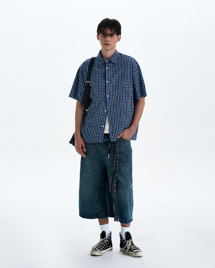 MADWITCH VINTAGE PLAID SHORT SLEEVE SHIRT #RC188