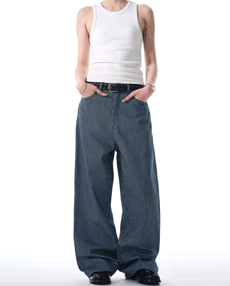 MADWITCH STRIPED WIDE-LEG CASUAL PANTS #L485