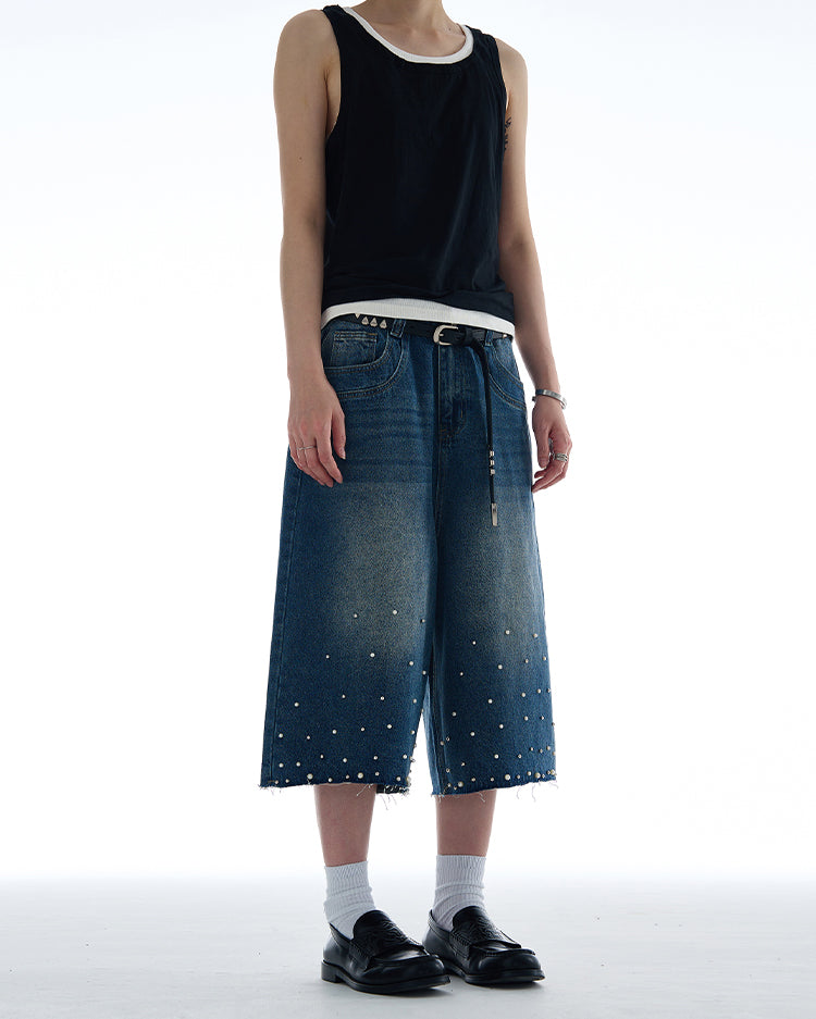 MADWITCH PEARL TEXTURED CROPPED DENIM JEANS #D1687