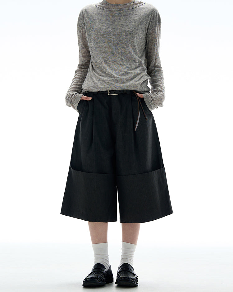 MADWITCH ROLLED HEM WIDE LEG CROP PANTS #C009