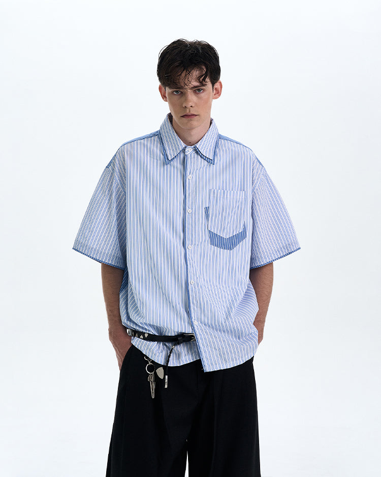 MADWITCH PATCHWORK SHORT SLEEVE SHIRT #AB1051