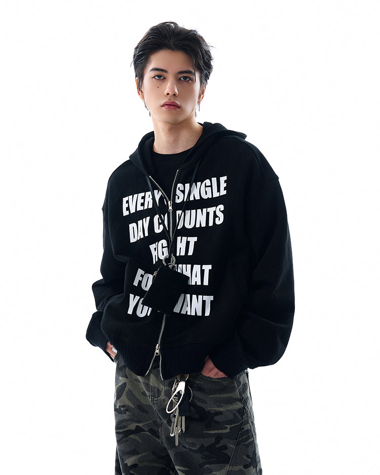 MADWITCH LETTER PRINT HOODED COAT #RH170