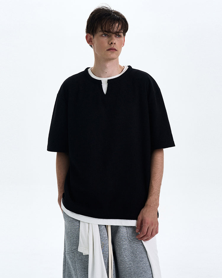 MADWITCH FAKE TWO-PIECE V-NECK TEE #L677