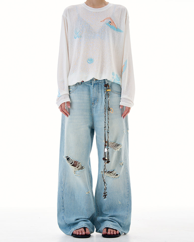 MADWITCH DISTRESSED WASH DENIM PANTS #K9667
