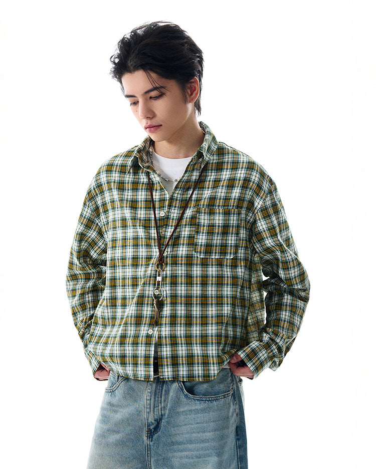 MADWITCH VINTAGE PLAID LONG SHIRT #RC157