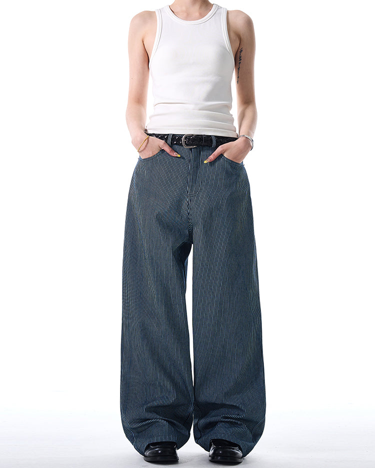 MADWITCH STRIPED WIDE-LEG CASUAL PANTS #L485
