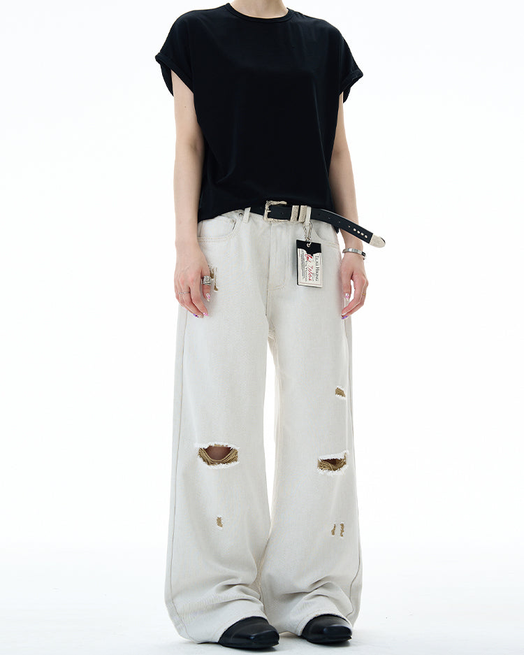 MADWITCH DISTRESSED FLOOR-LENGTH JEANS #58226