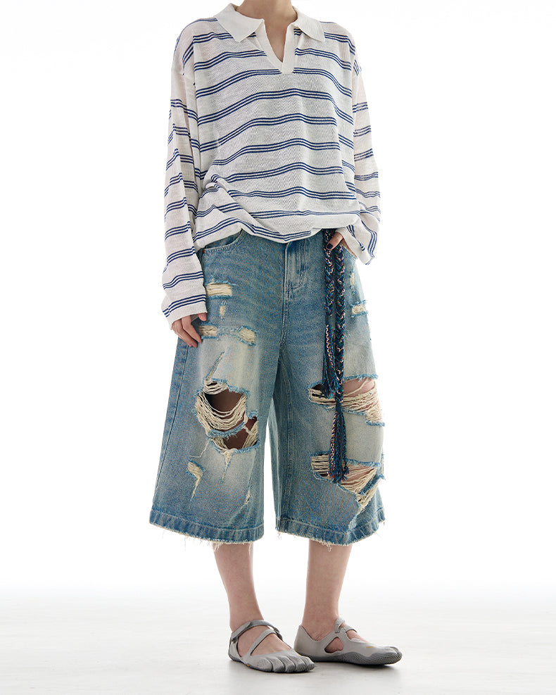 MADWITCH ROCK STYLE DISTRESSED CROP DENIM JEANS #K9562D